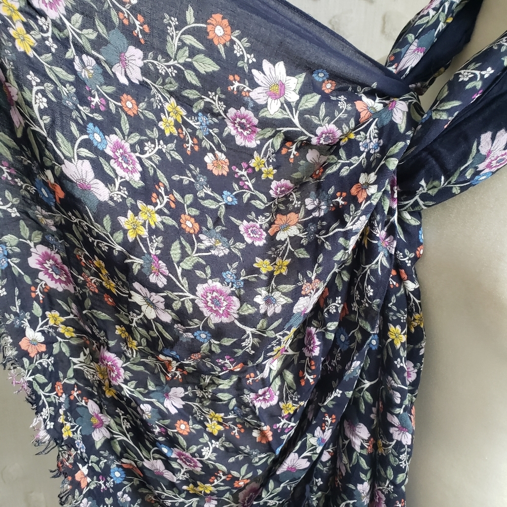 Navy Blue Floral Bohemian Scarf - Picture 3 of 4